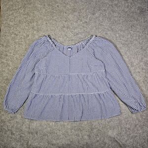 Old Navy Womens Blue White Gingham Peasant Blouse Dorothy Wizard of Oz Size XLT